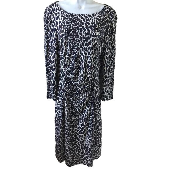 Tory Burch Dress Leopard Print Navy Ruched Waist Stretch Above Knee Size M - Picture 1 of 8
